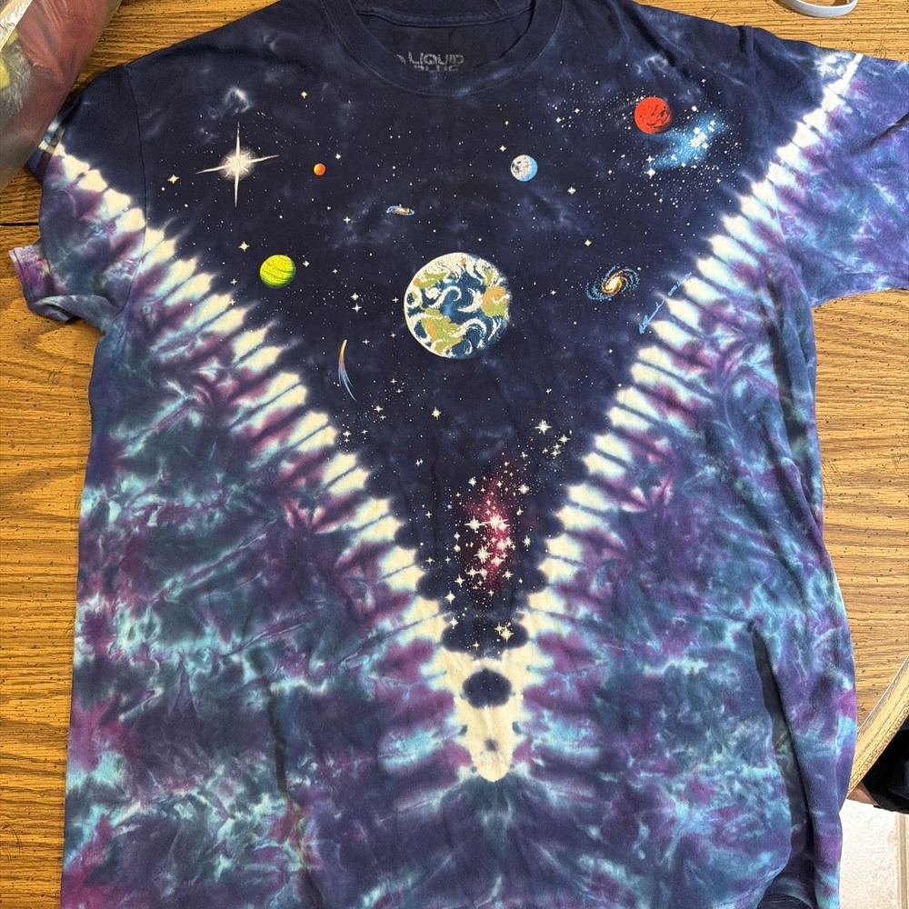 VTG 1992 GALAXY SOLAR SYSTEM SATURN TIE DYE T SHIRT LARGE EARTH STARS MOON 90s A